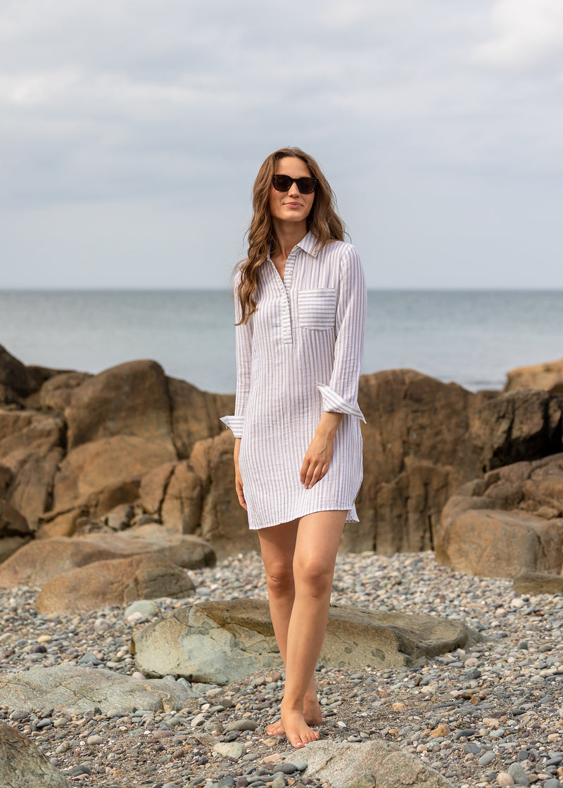 The Cotton Gauze Shirt Dress - Striped  - Discontinued Style