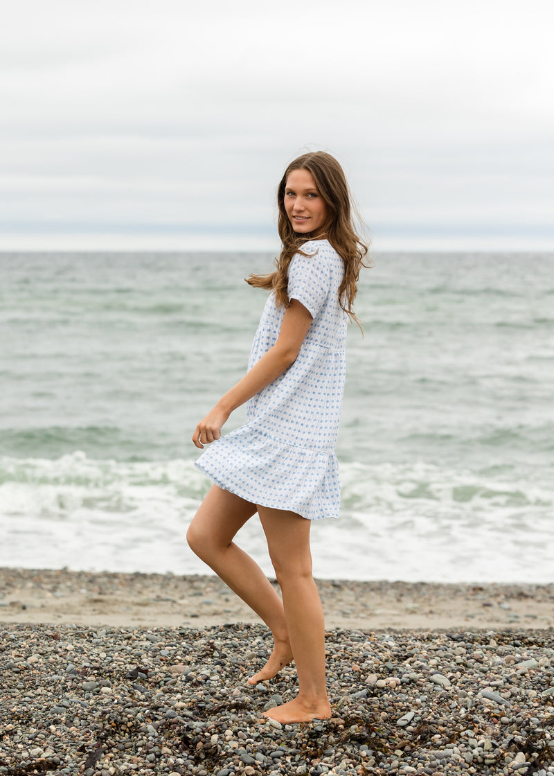 The Linen Ruffle Dress - Block Print - Discontinued Style