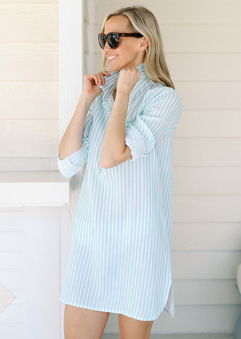 The Cotton Gauze Shirt Dress - Striped  - Discontinued Style