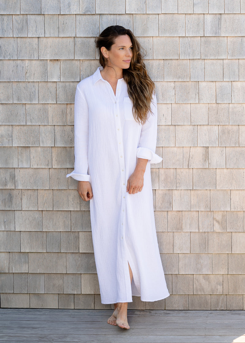 The Organic Cotton Gauze Long Shirt Dress - Double Gauze