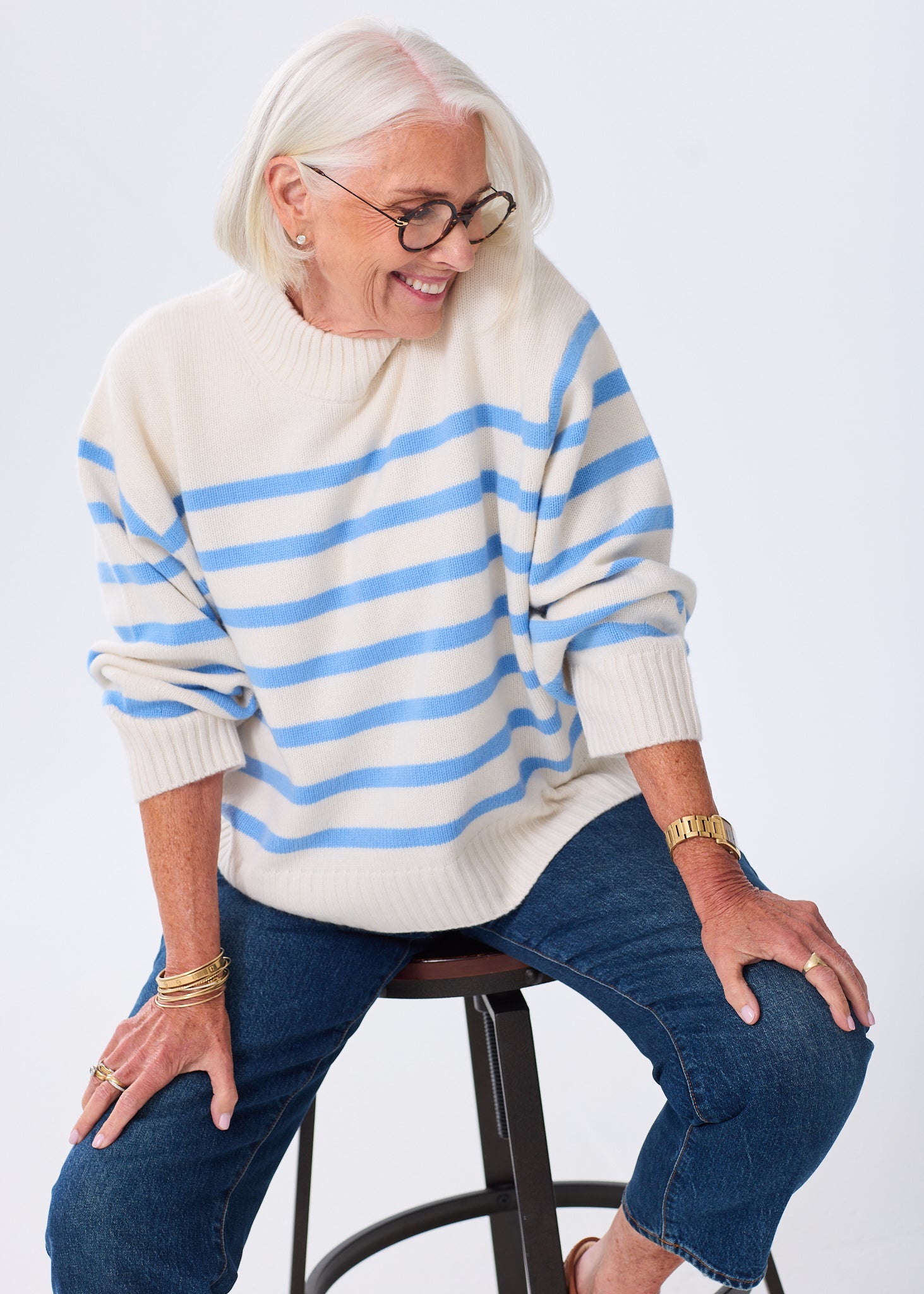 Women's Striped Cashmere Sweater | Thick & Cozy Breton Stripe