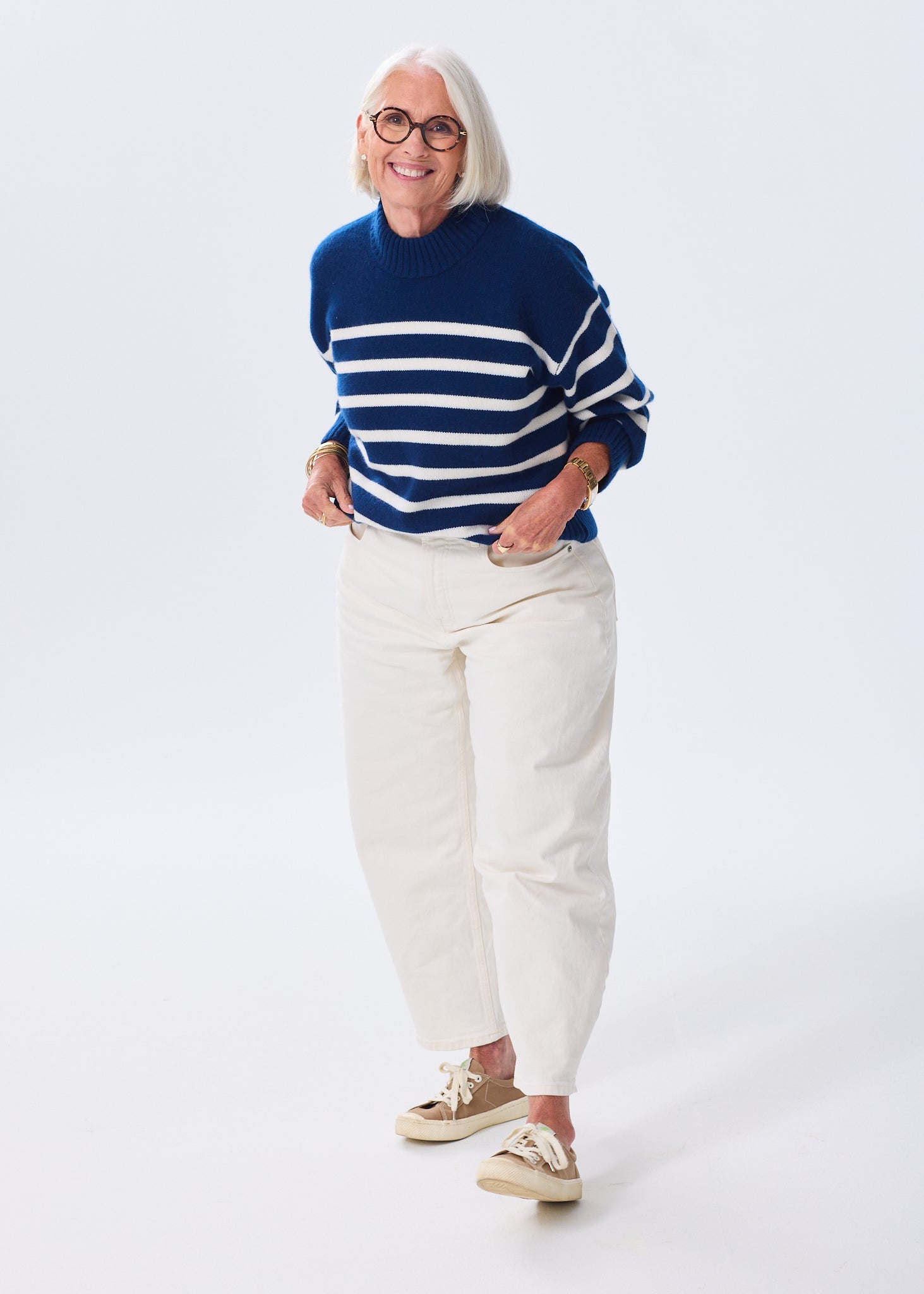 Women's Striped Cashmere Sweater | Thick & Cozy Breton Stripe