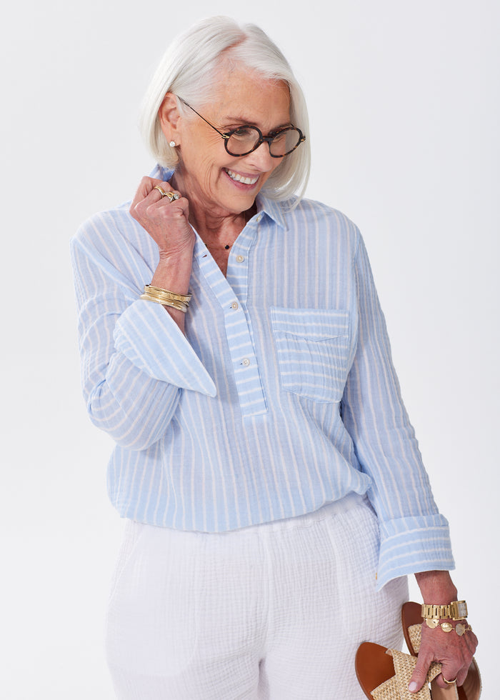 The Striped Organic Cotton Cloud Top - Double Gauze