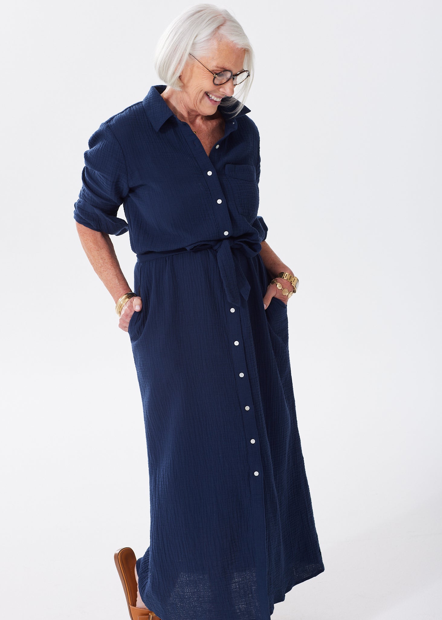 Navy cotton shirt dress hotsell