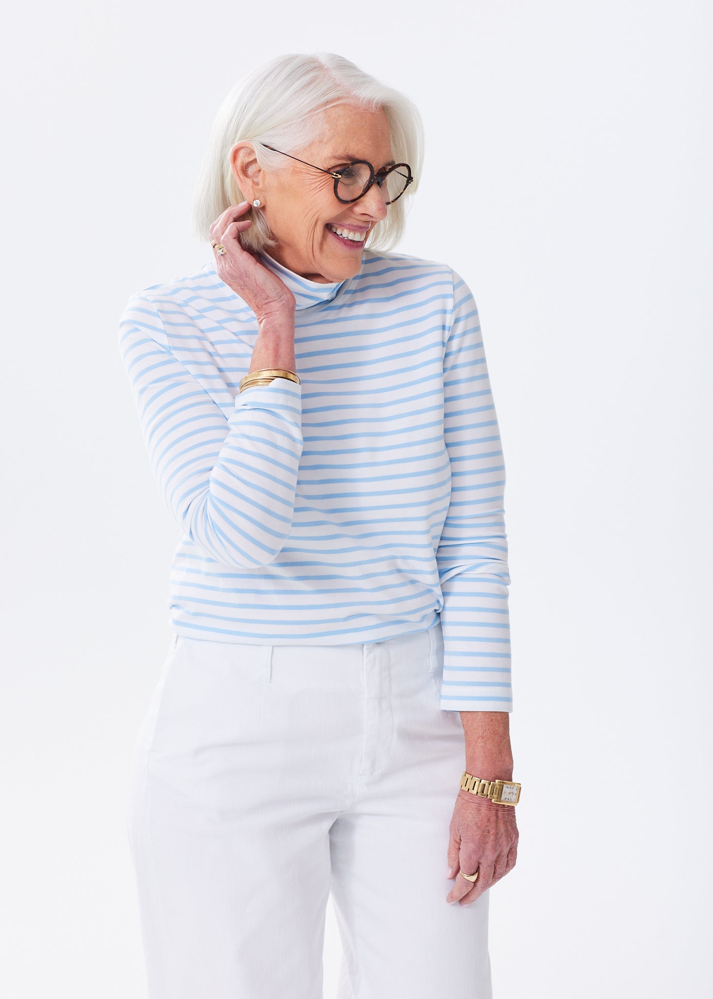 売れ筋商品|||ラッキーブランド ニット&セーター アウター レディース Women's Cloud Stripe Drapey Mock Neck Top Natural Stripe LILLUSORY Women's Quarter Zip Striped Oversized Sweater 2025