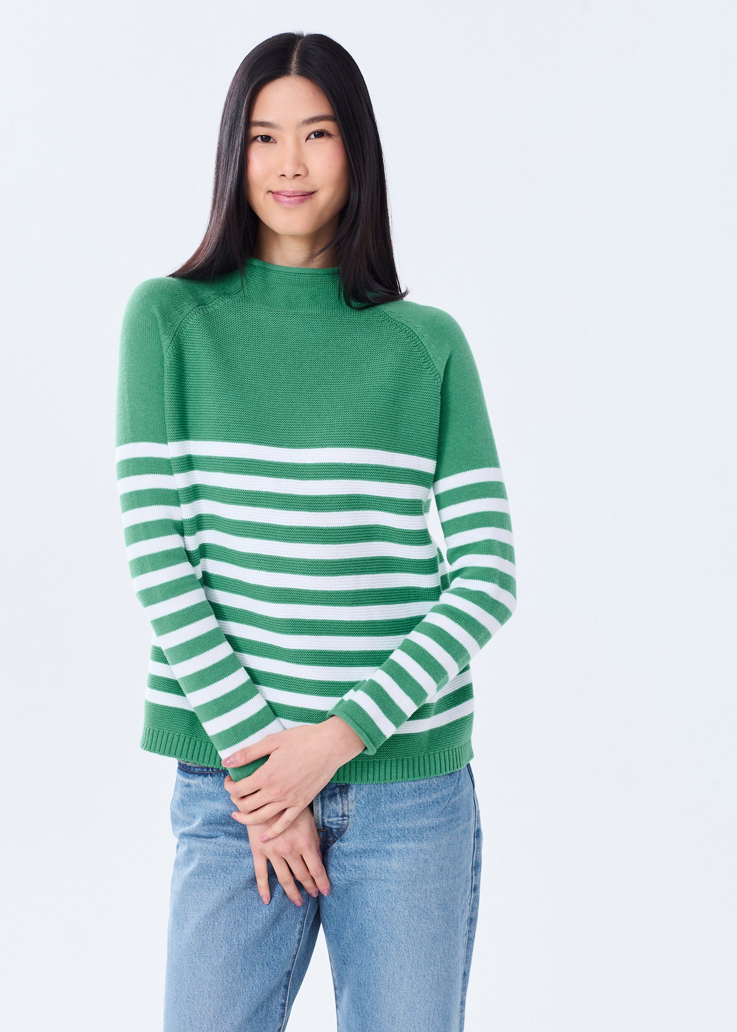 Women's Striped Lightweight Mock Neck Cotton Sweater – Alice Walk