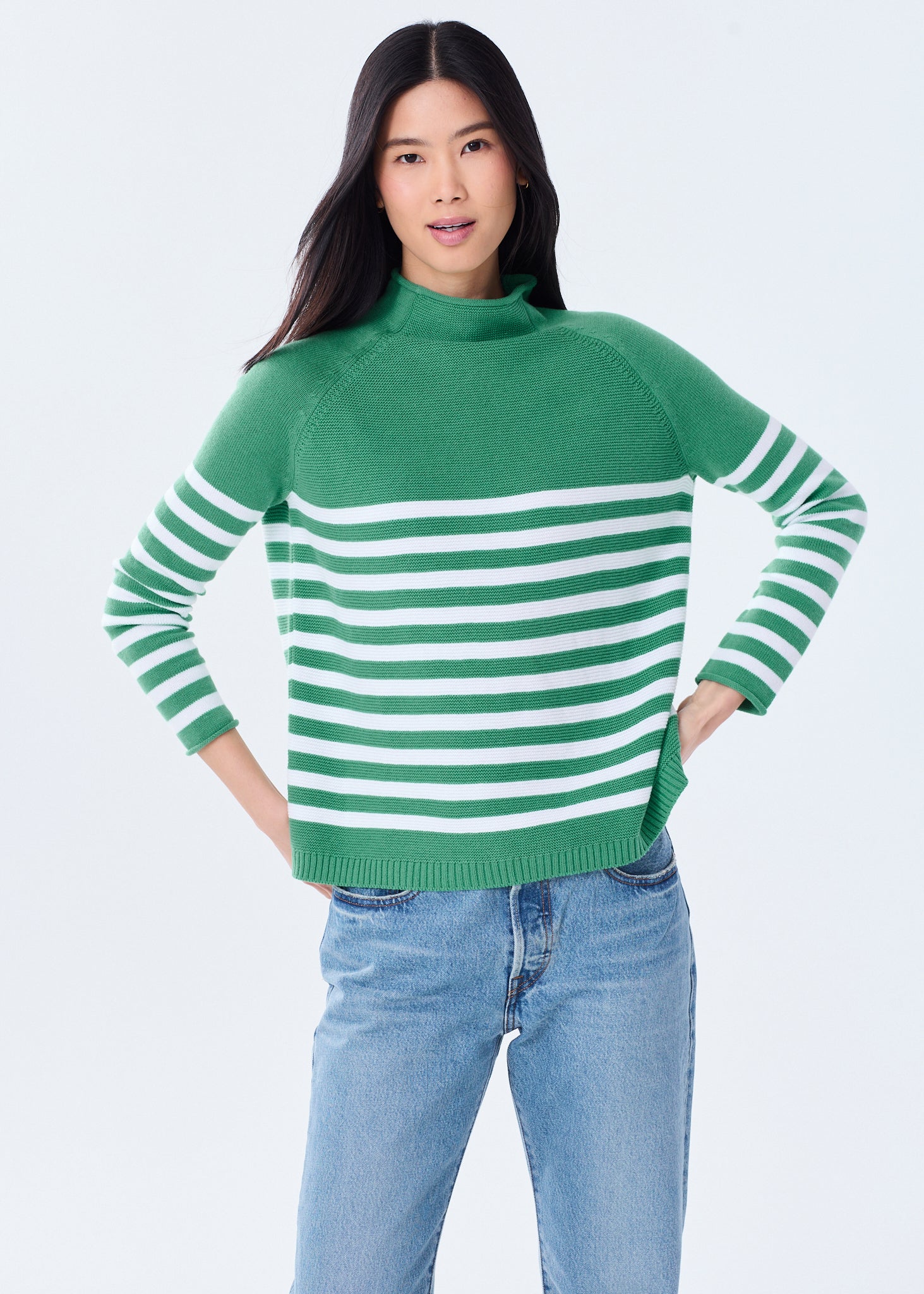 Women's Striped Lightweight Mock Neck Cotton Sweater – Alice Walk