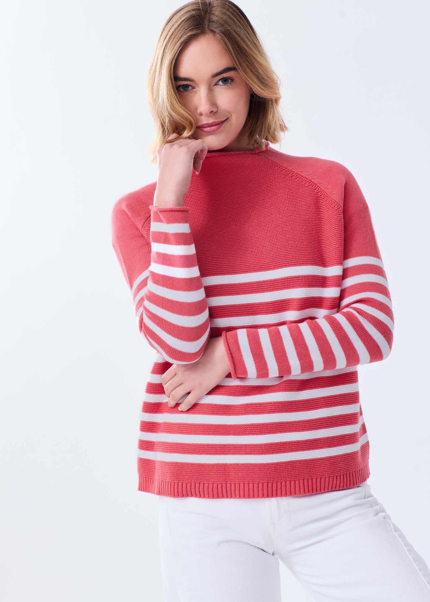 Women's Striped Lightweight Mock Neck Cotton Sweater – Alice Walk