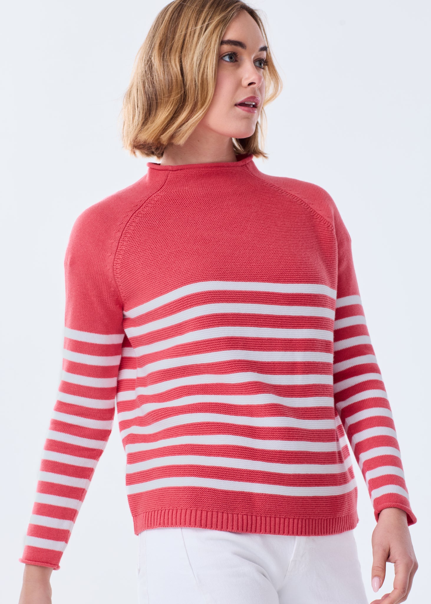 Women's Striped Lightweight Mock Neck Cotton Sweater – Alice Walk