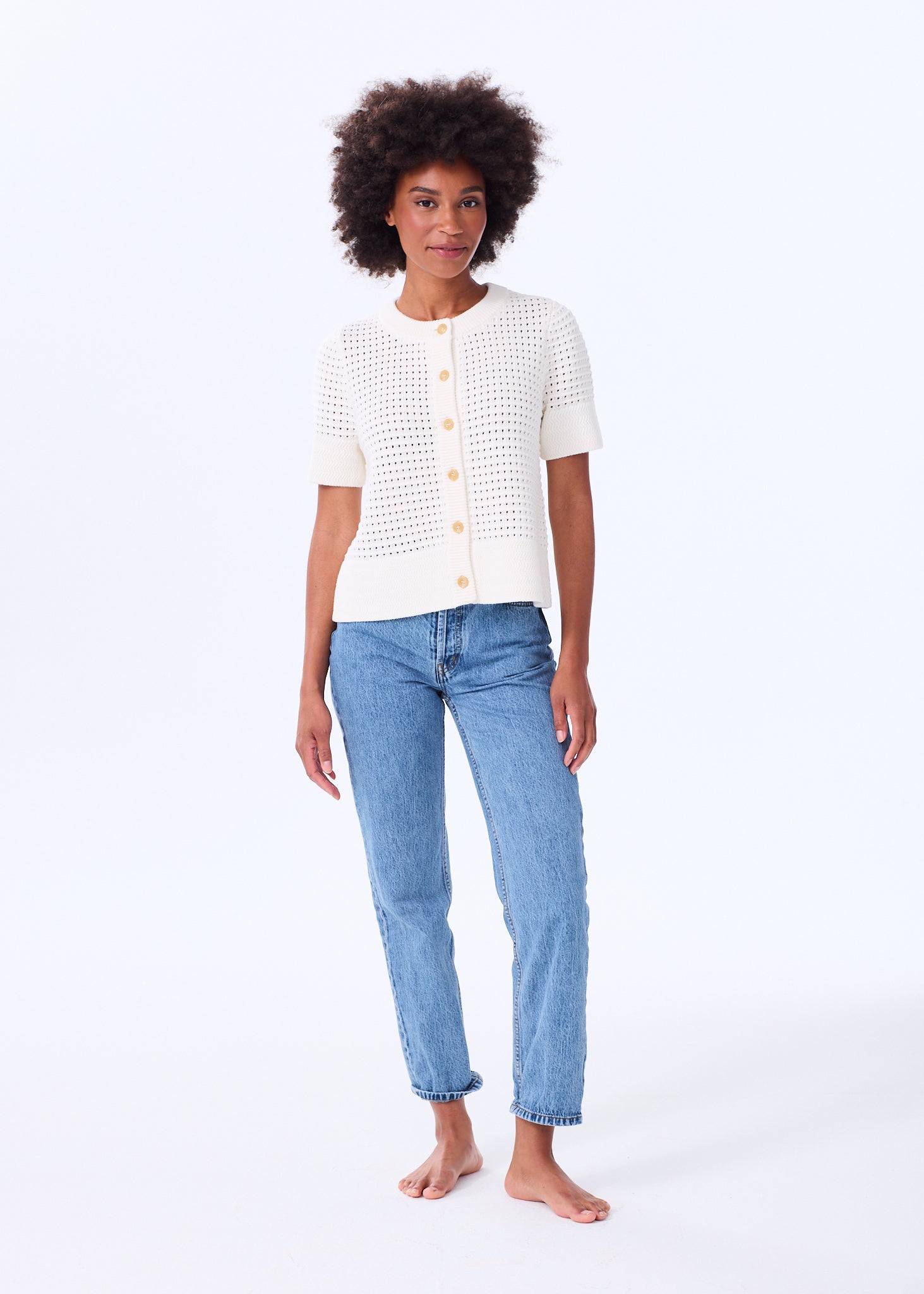 カーディガン LEINWANDE Crochet Short Gown / Blue Sailor Crochet Cardigan/Navy | leinwände | ラインヴァンドの公式