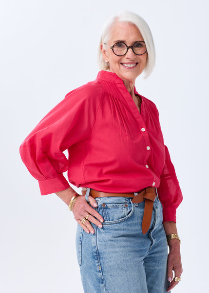 トップス HER. Cotton Tucked Balloon Sleeve Blouse The Balloon Sleeve Organza Cotton Button Down – Alice Walk