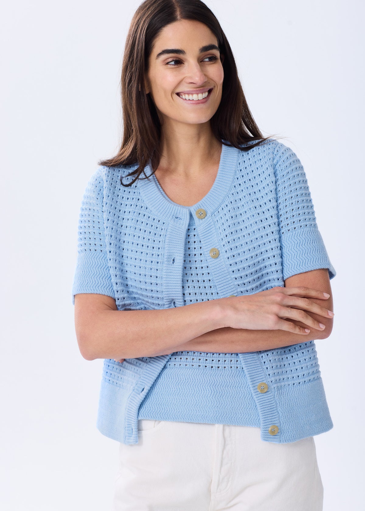 The Short Sleeve Cotton Crochet Cardigan