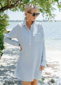 The Organic Cotton Gauze Shirt Dress - Striped - Discontinued Style