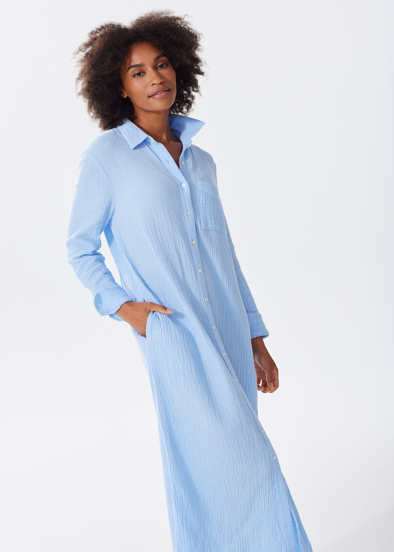 The Organic Cotton Gauze Long Shirt Dress - Double Gauze