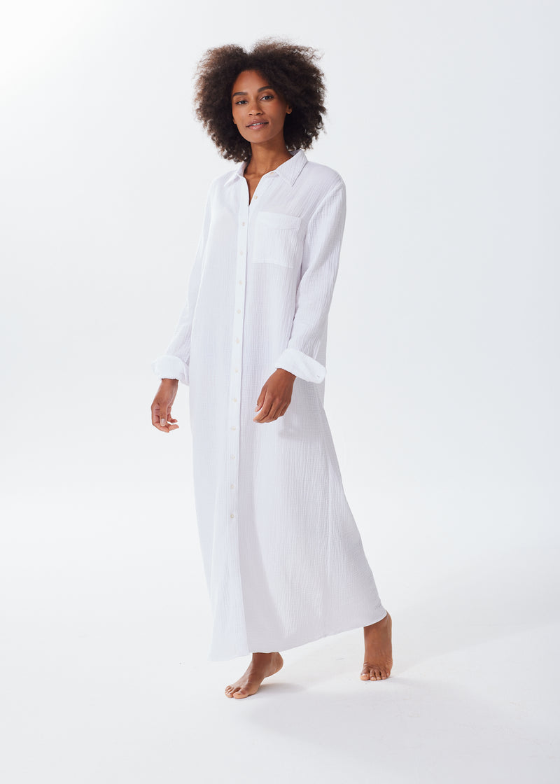 The Organic Cotton Gauze Long Shirt Dress - Double Gauze