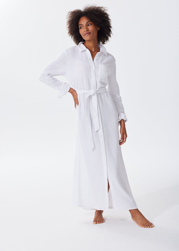 The Organic Cotton Gauze Long Shirt Dress - Double Gauze