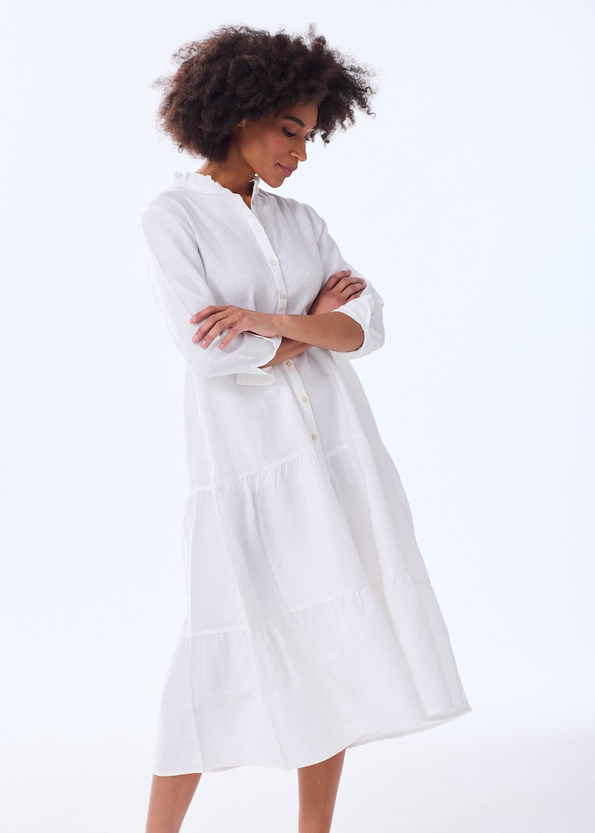 The Linen Tiered Midi Dress