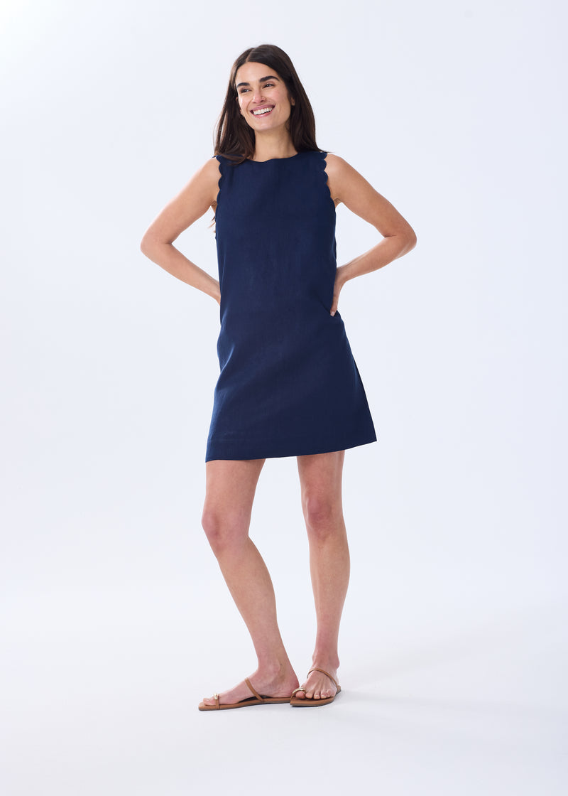 The Linen Shift Dress Navy Blue / S