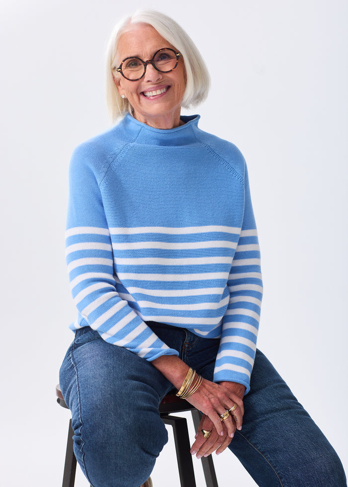 The Cotton Mock Neck - Striped