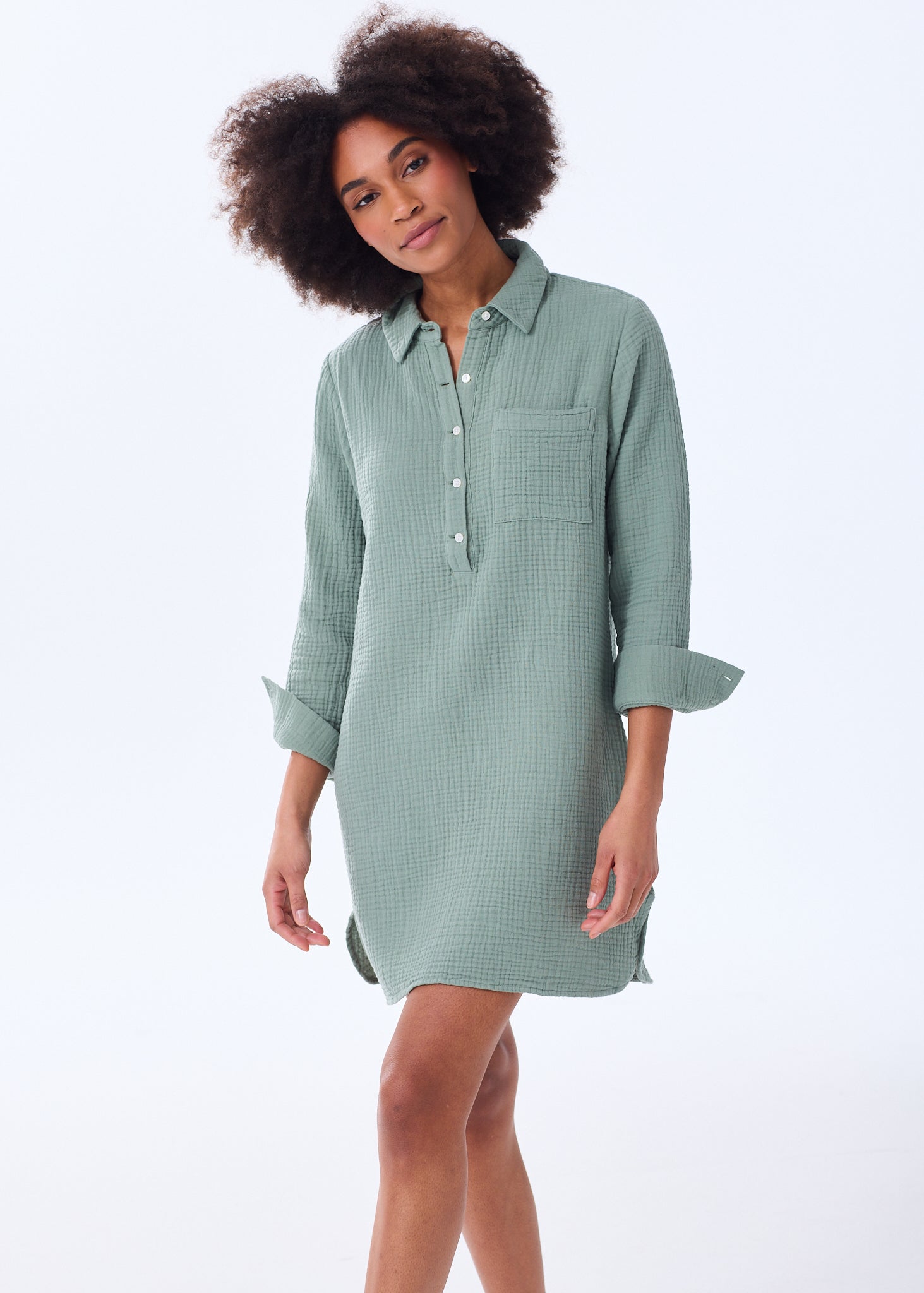 (取寄) メイドウェル レディース アリス シャツ Madewell women Alice Shirt Verdant Green Women's Organic Cotton Gauze Shirt Dress - Crinkly Triple