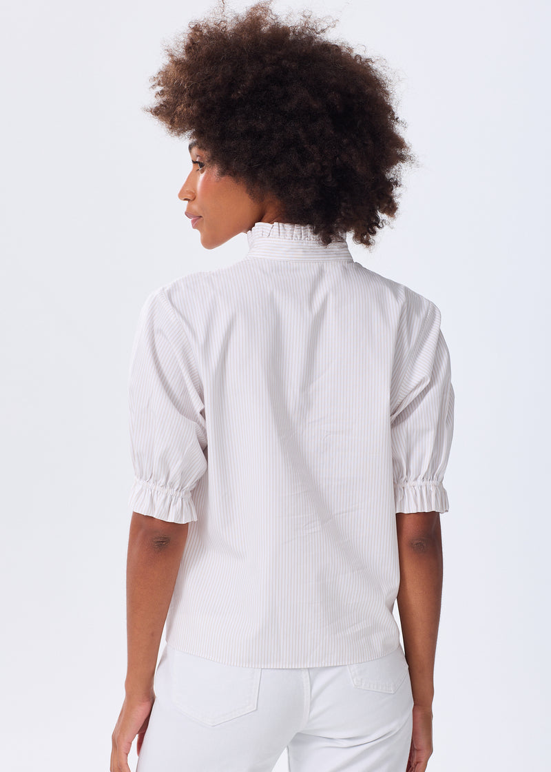 The Short Sleeve Ruffle Blouse - Striped - Discontinued Color
