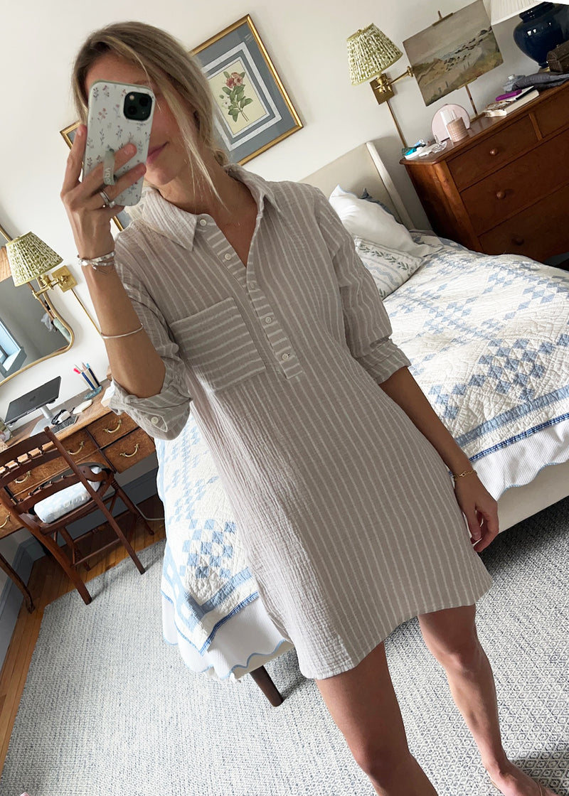 The Organic Cotton Gauze Shirt Dress - Striped - Discontinued Style