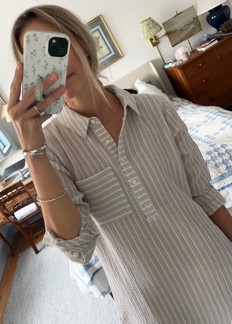 The Organic Cotton Gauze Shirt Dress - Striped - Discontinued Style