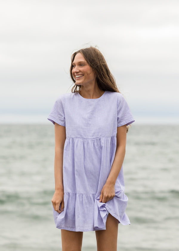 The Linen Ruffle Dress - Lavender - Discontinued Style