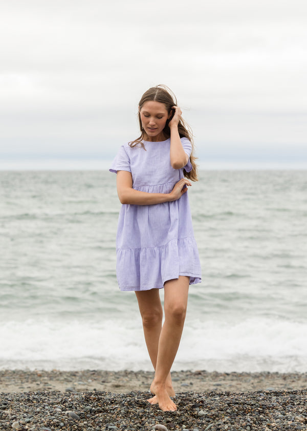 The Linen Ruffle Dress - Lavender - Discontinued Style