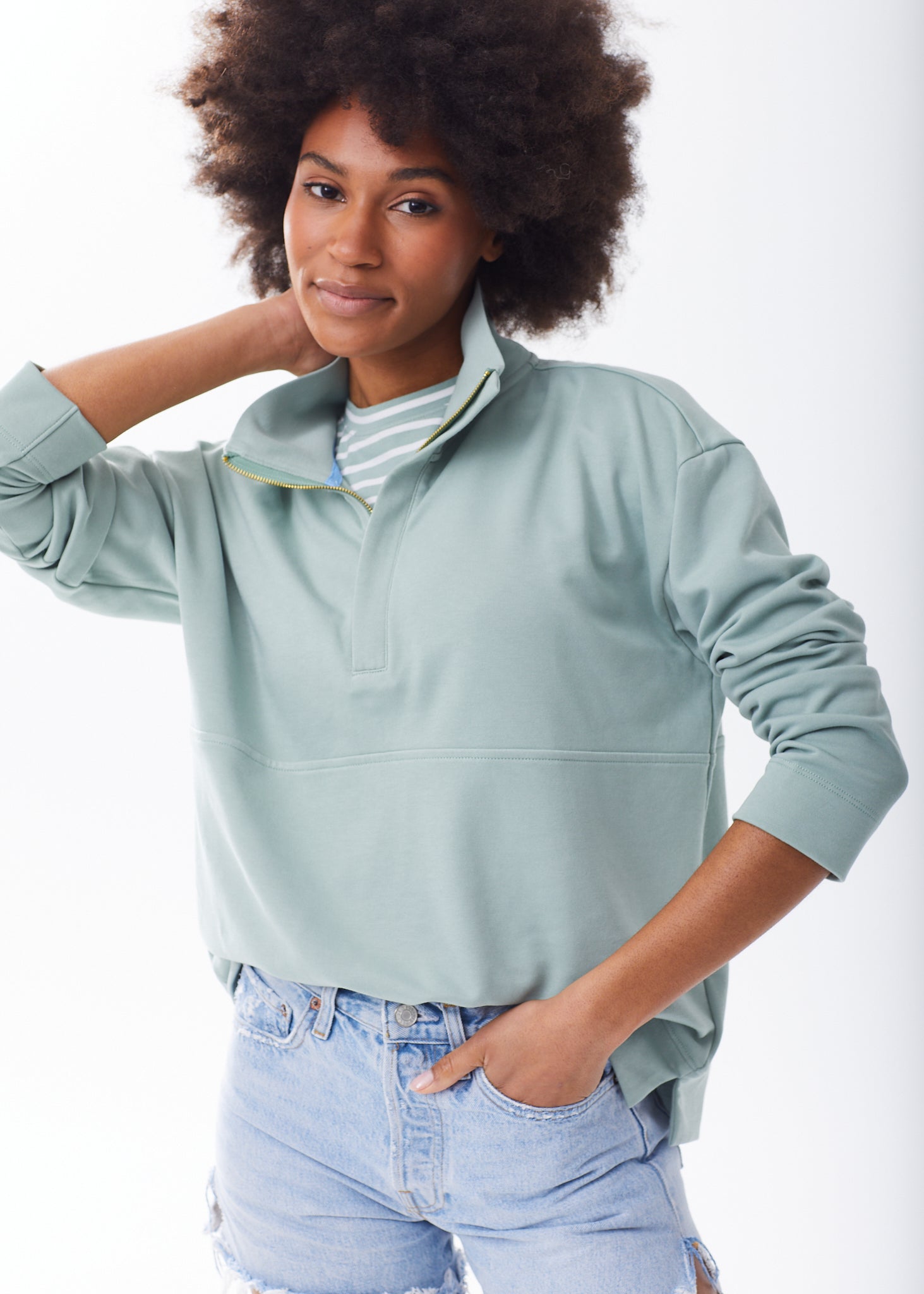 Women s Super Soft Pima and Modal Collared Zip Up Sweatshirt Alice Walk